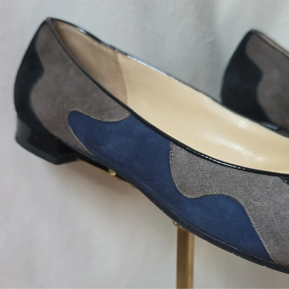 Amalfi Made In Italy Womens Suede Ballet Flat Slip-On Bow Black Gray Blue 9M
